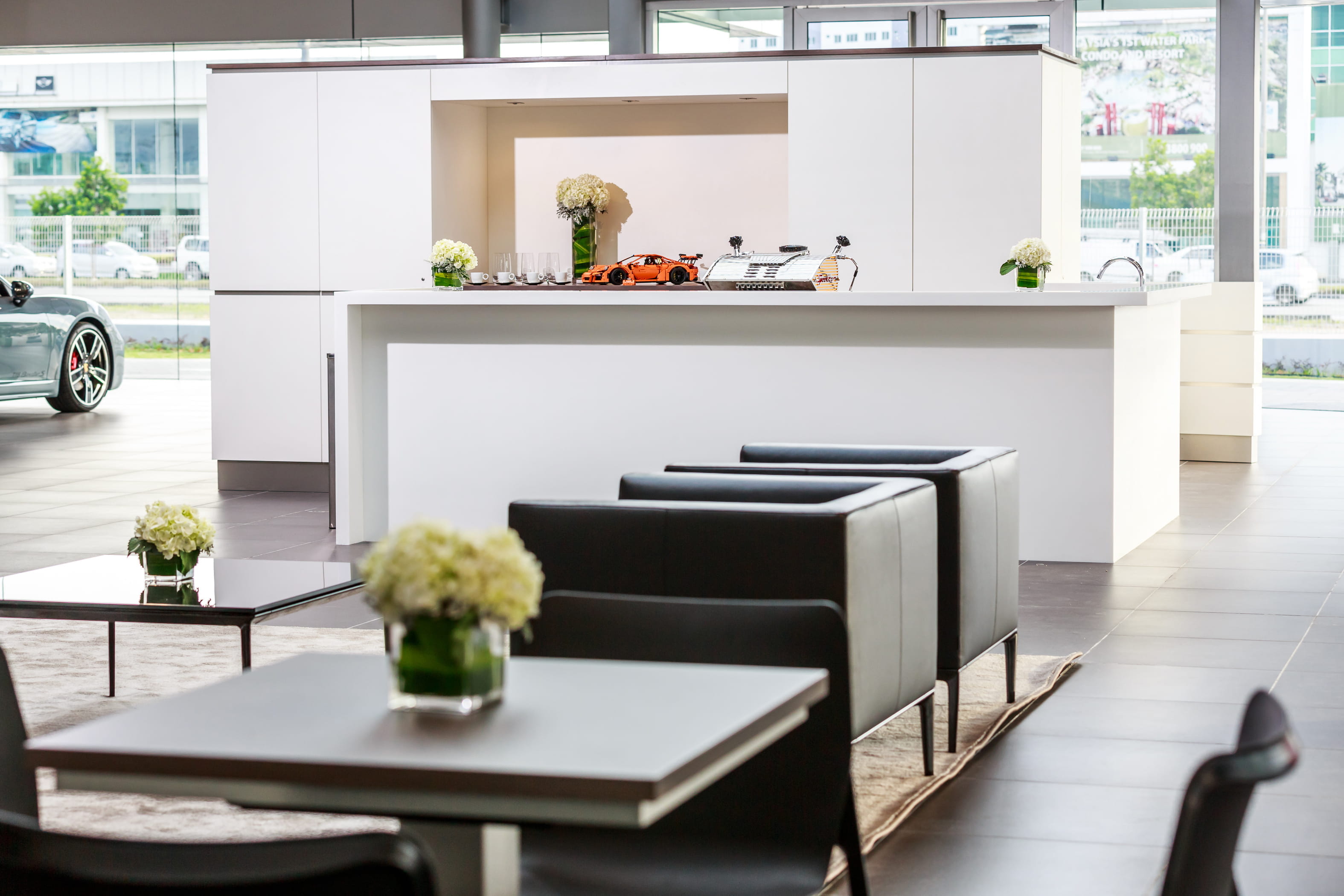 Porsche Centre Penang. Carrera Lounge. Seating and waiting lounge area.