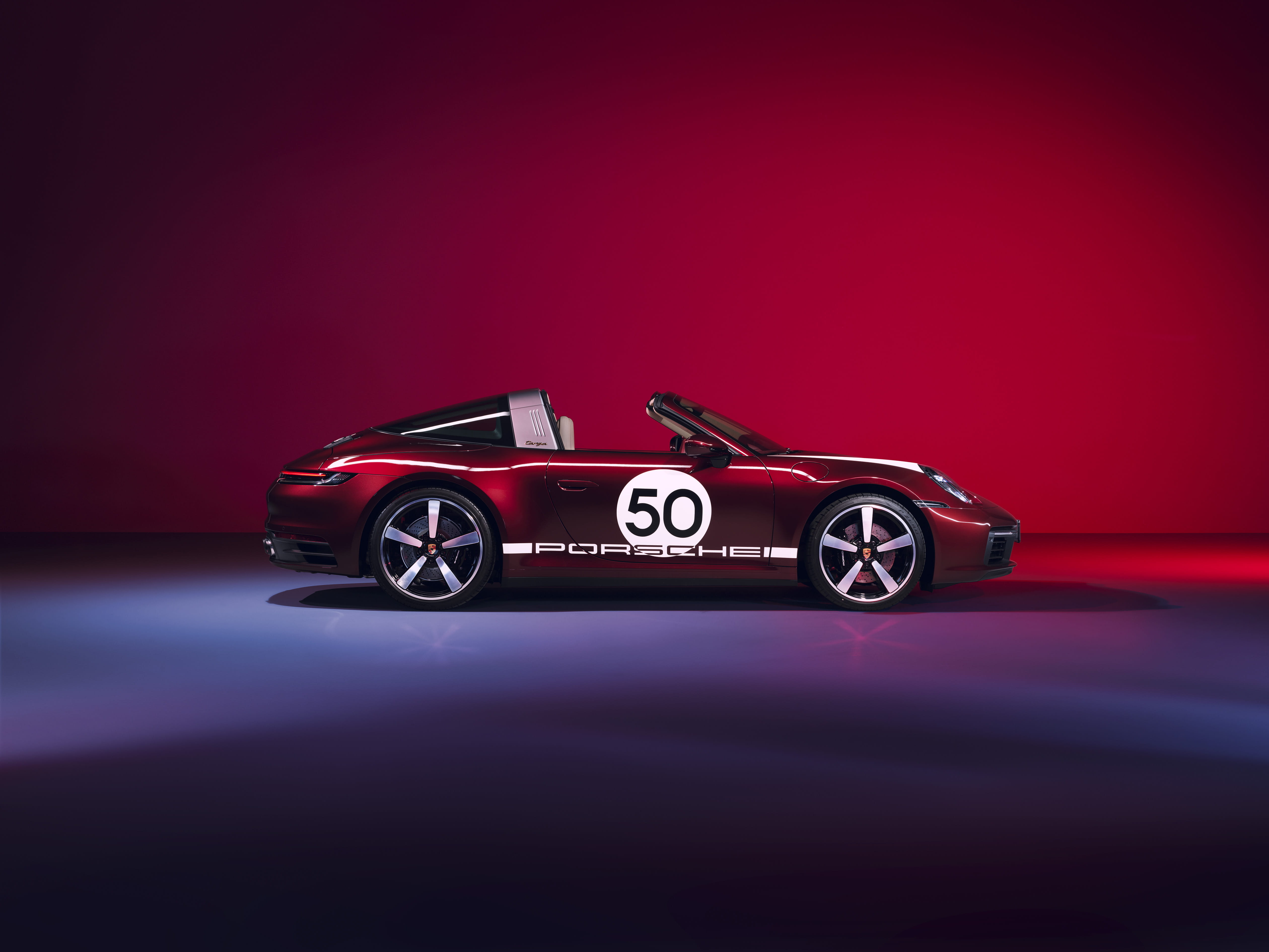 Side profile of 9111 in red blue ambient lighting. Heritage Design package